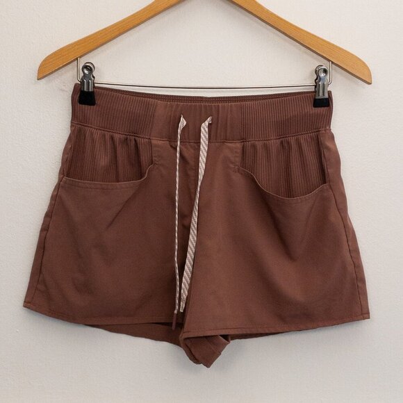 Avalanche Outdoor Supply Brown Drawstring Shorts M Ribbed Waist Travel Lounge - Picture 1 of 4